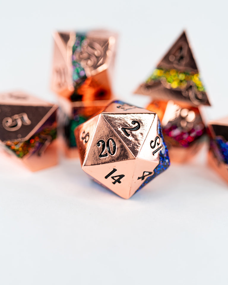 Fool's Prism | 7 Piece Metal Dice Set - Emberglow Gaming