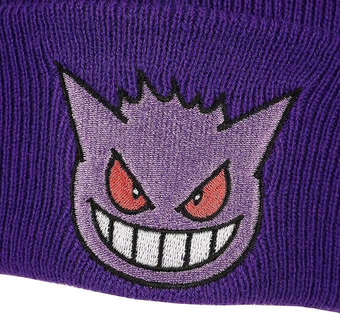 Pokemon Gengar Face Embroidery Acrylic Knit Standard Cuff Beanie