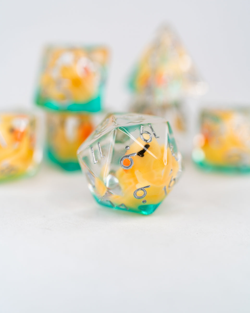 Rubber Ducky | 7 Piece Acrylic Inclusion Dice Set - Emberglow Gaming