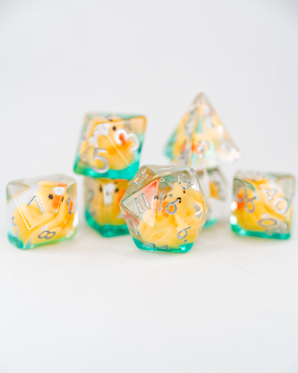 Rubber Ducky | 7 Piece Acrylic Inclusion Dice Set - Emberglow Gaming