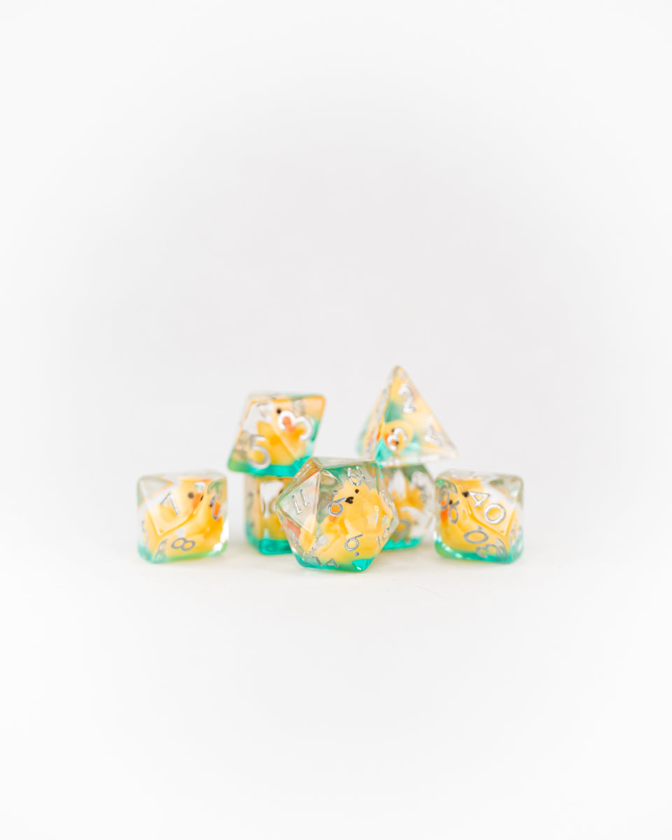 Rubber Ducky | 7 Piece Acrylic Inclusion Dice Set - Emberglow Gaming