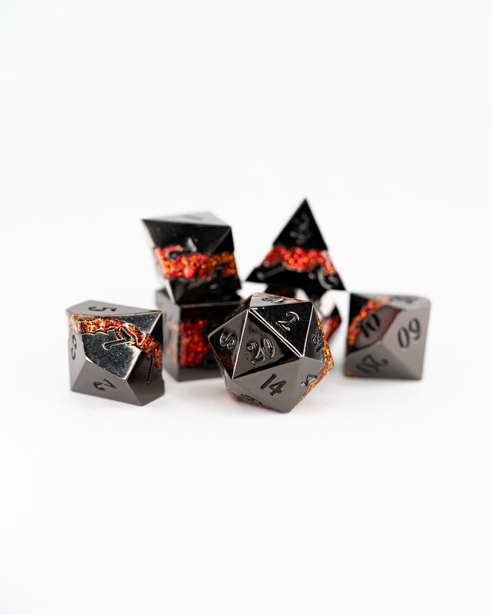 Fool's Fire | 7 Piece Metal Dice Set - Emberglow Gaming