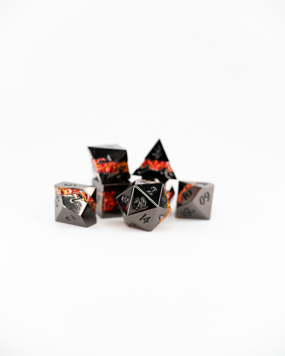 Fool's Fire | 7 Piece Metal Dice Set - Emberglow Gaming