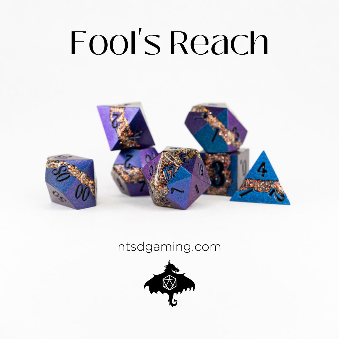 Fool's Reach | 7 Piece Metal Dice Set - Emberglow Gaming