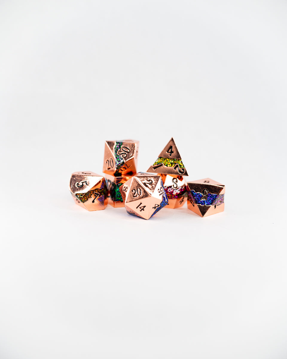 Fool's Prism | 7 Piece Metal Dice Set - Emberglow Gaming