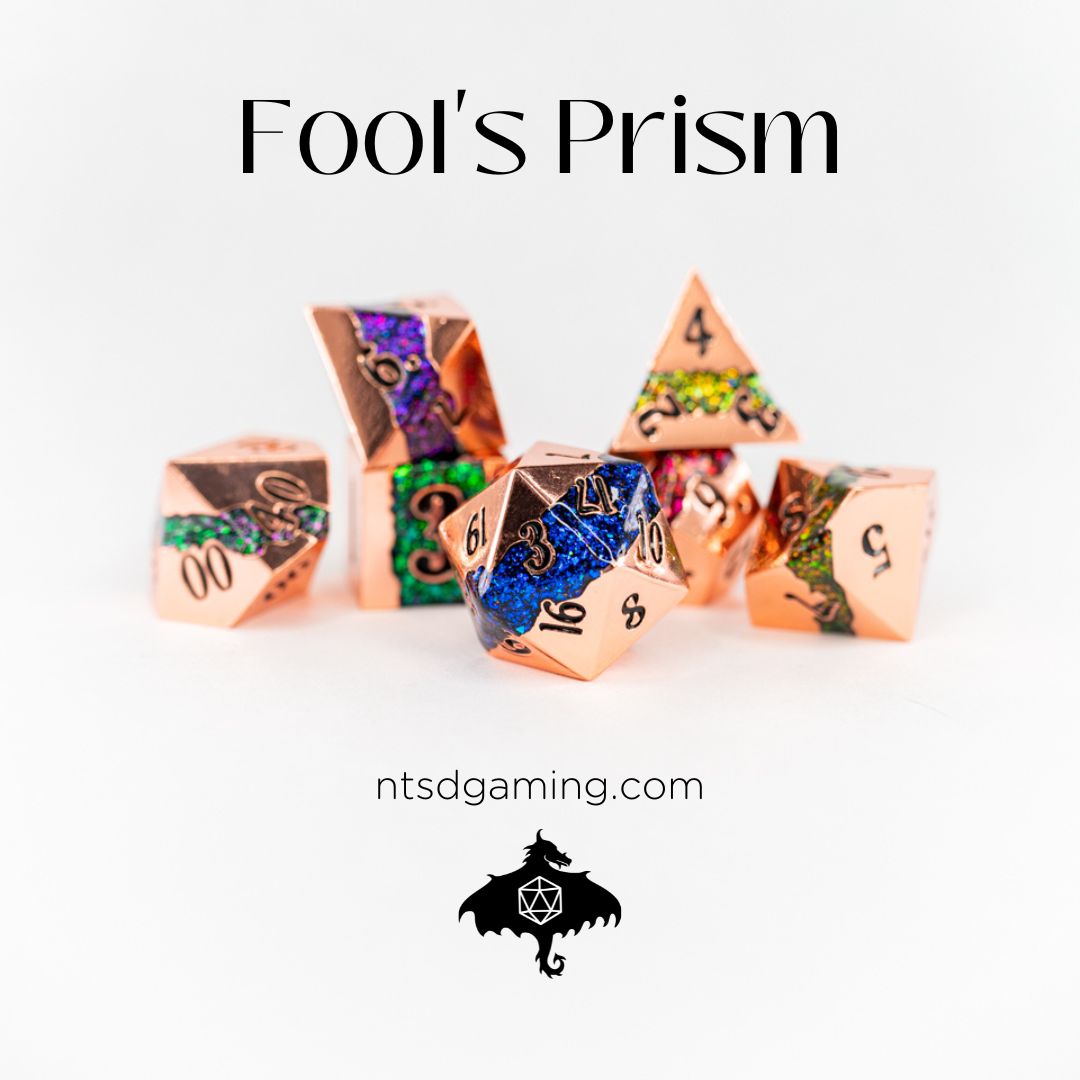 Fool's Prism | 7 Piece Metal Dice Set - Emberglow Gaming
