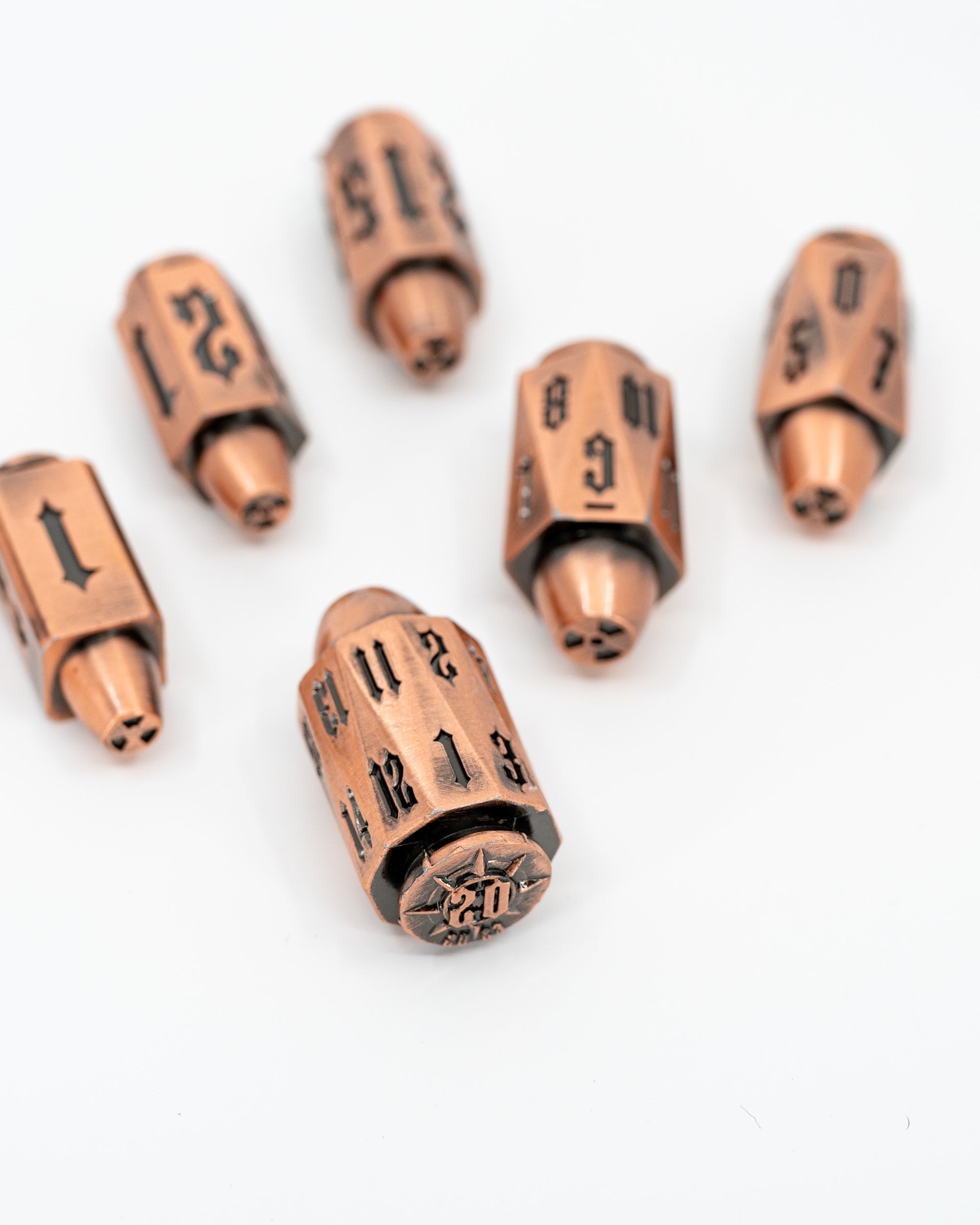 Bravo | Copper Bullets | 7 Piece Metal Dice Set - Emberglow Gaming