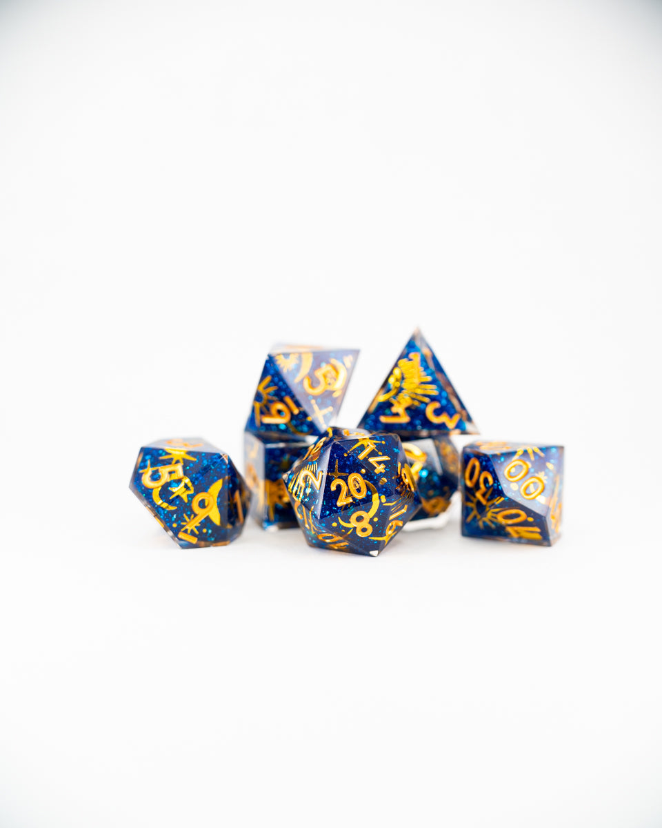 Thousand and One Nights | Double Cast | 7 Piece Sharp Edge Resin Dice Set - Emberglow Gaming