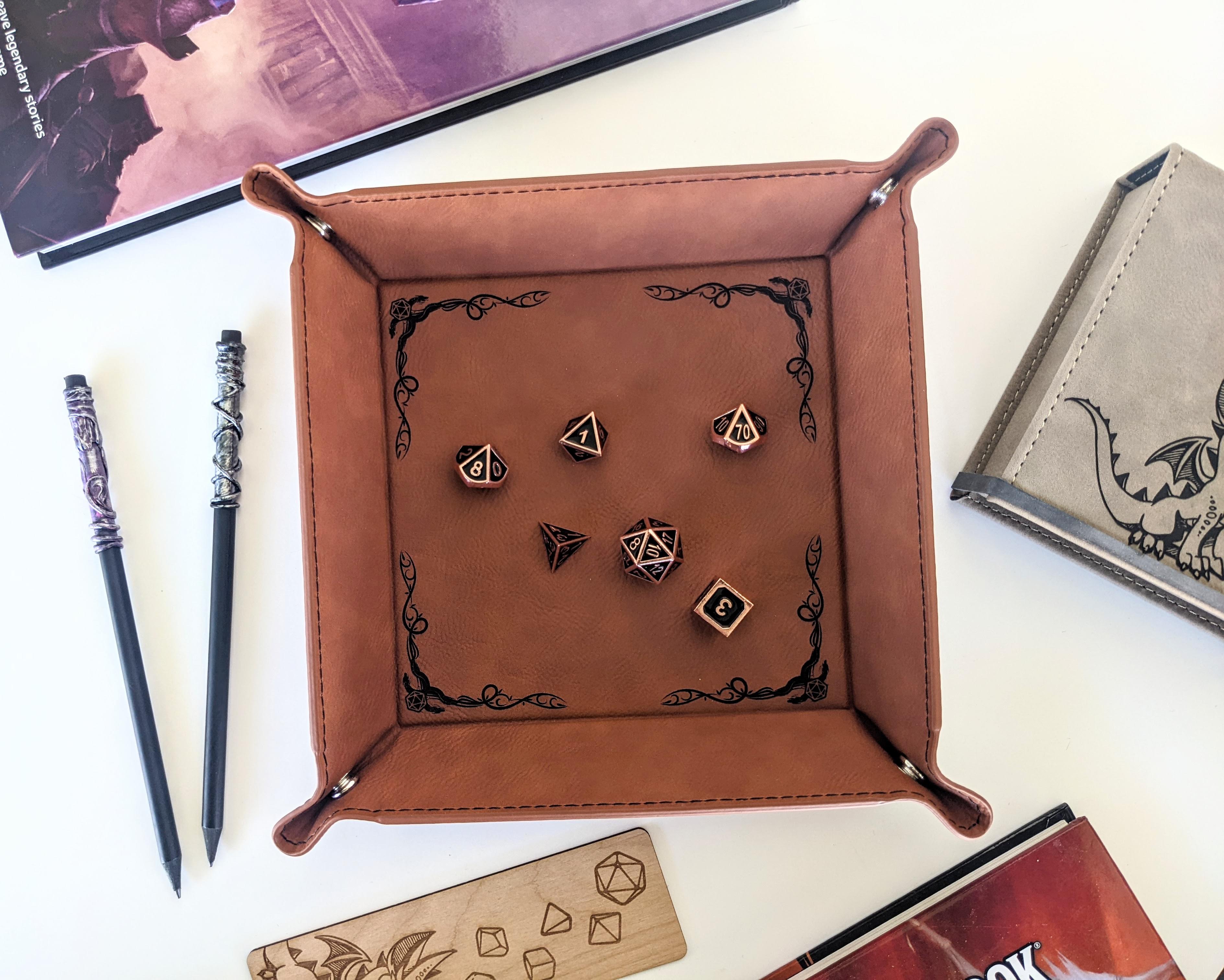 Dragon Border | Vegan Leather Dice Rolling Tray - Emberglow Gaming