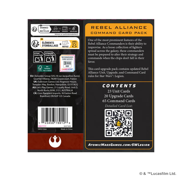 Star Wars Legion Rebel Alliance Command Card Pack