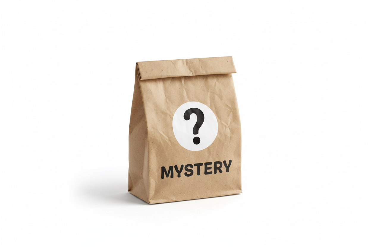 a small mystery bag in a brown paper bag