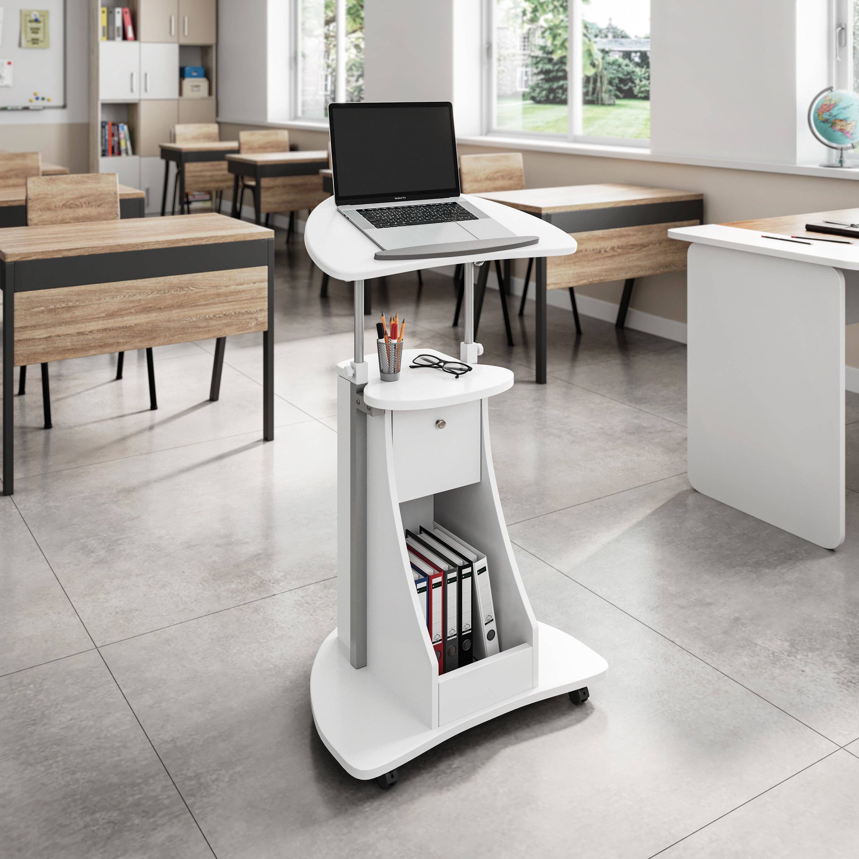 Sit-to-Stand Rolling Adjustable Laptop Cart With Storage