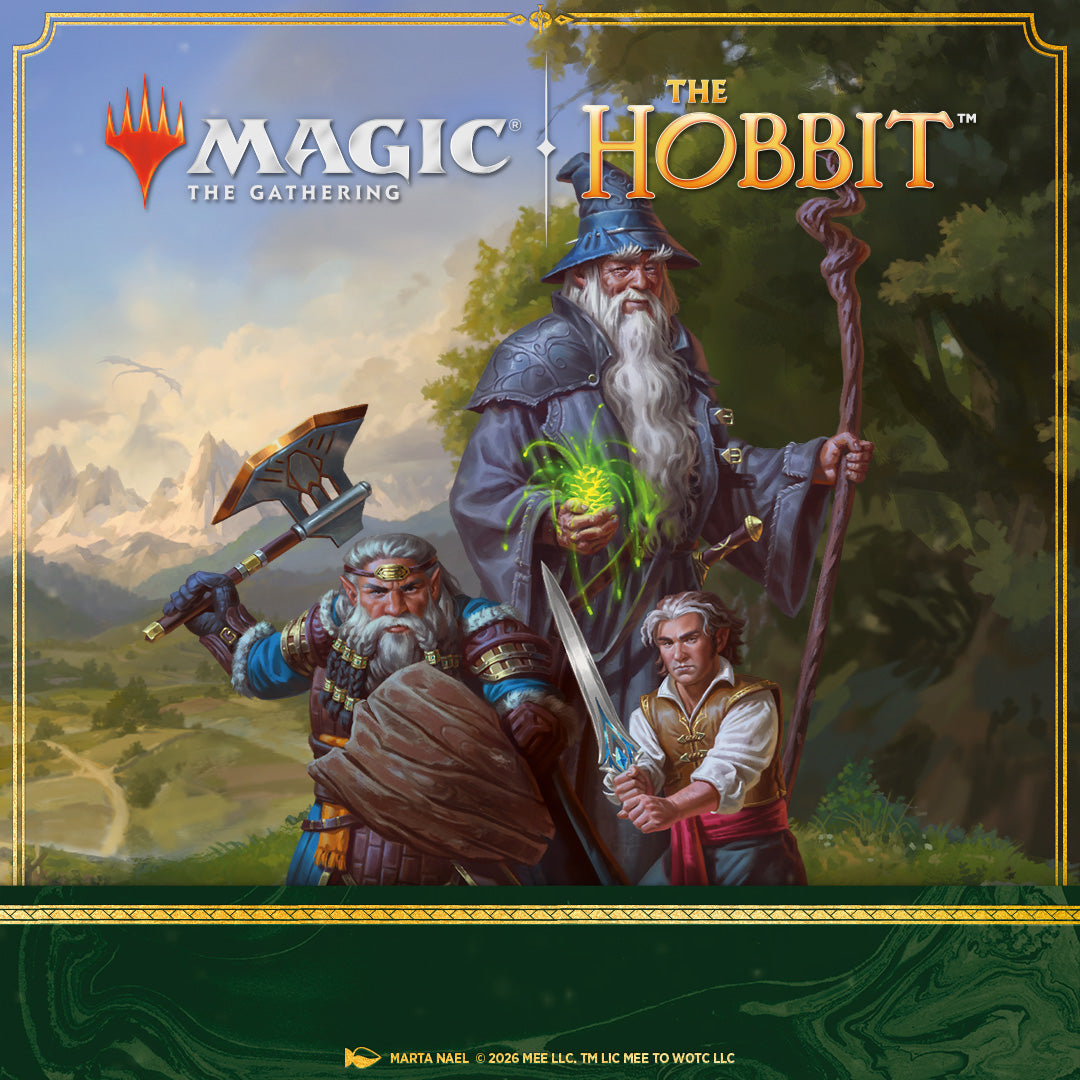Magic: The Gathering | The Hobbit key art featuring Bilbo, Gandalf, and Thorin's company