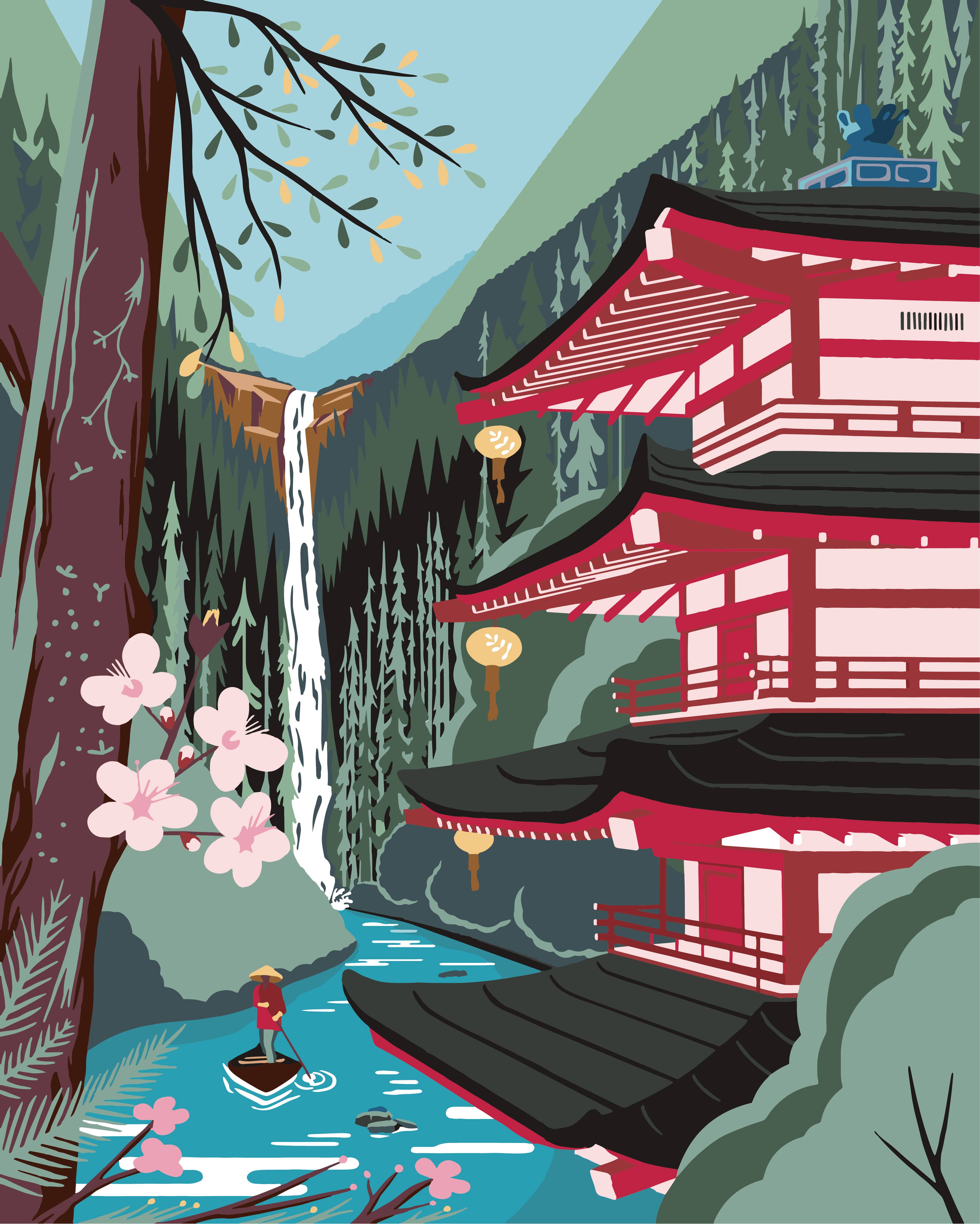 Pagoda in the nature - DIY Paint by Numbers Kit