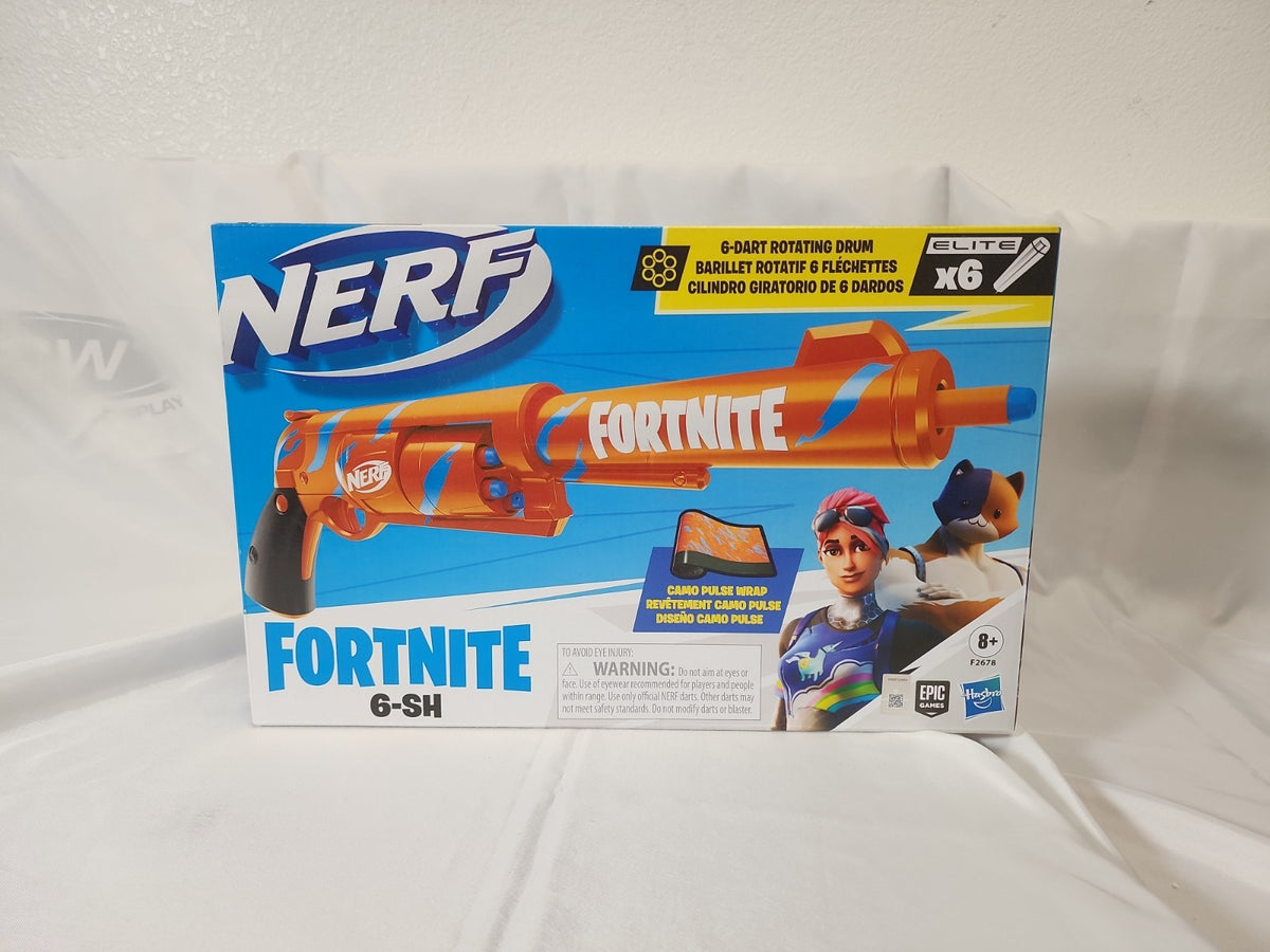 NERF Fortnite 6-SH Dart Blaster Toy W/Rotating Drum [Camo Pulse Wrap], JJ-B-020