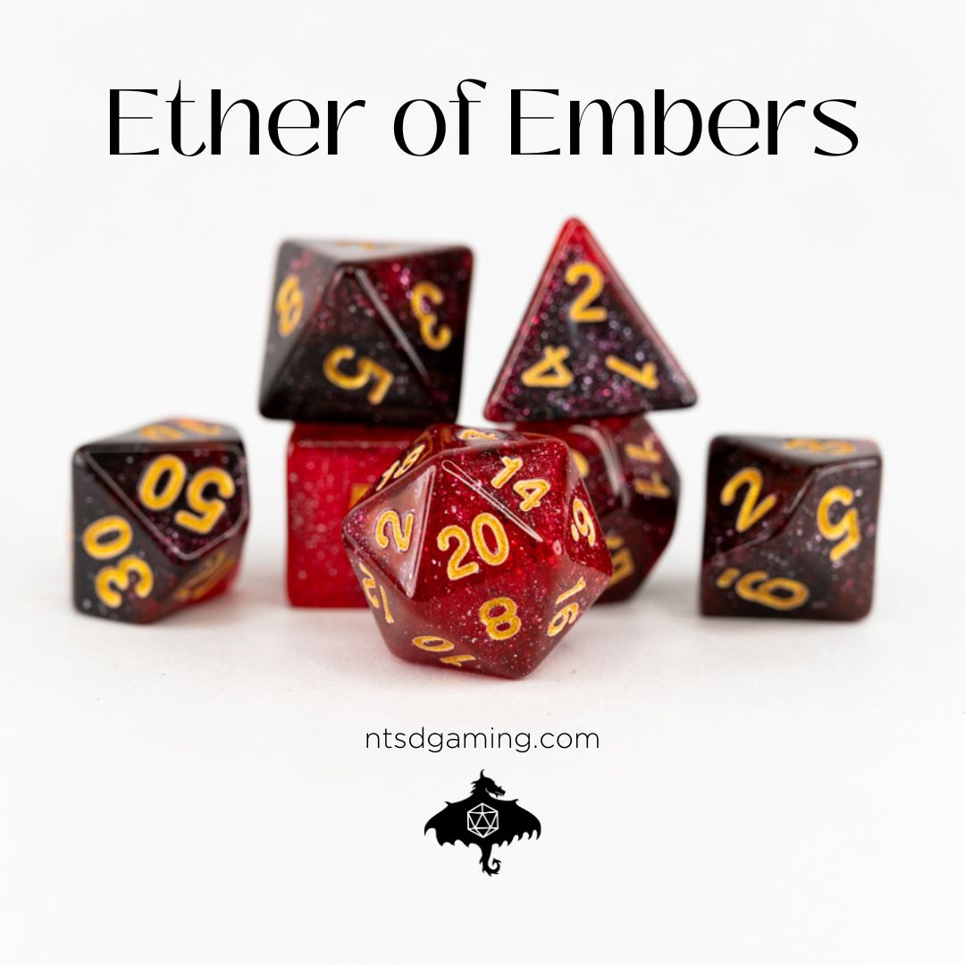 Ether of Embers | 7 Piece Acrylic Dice Set - Emberglow Gaming