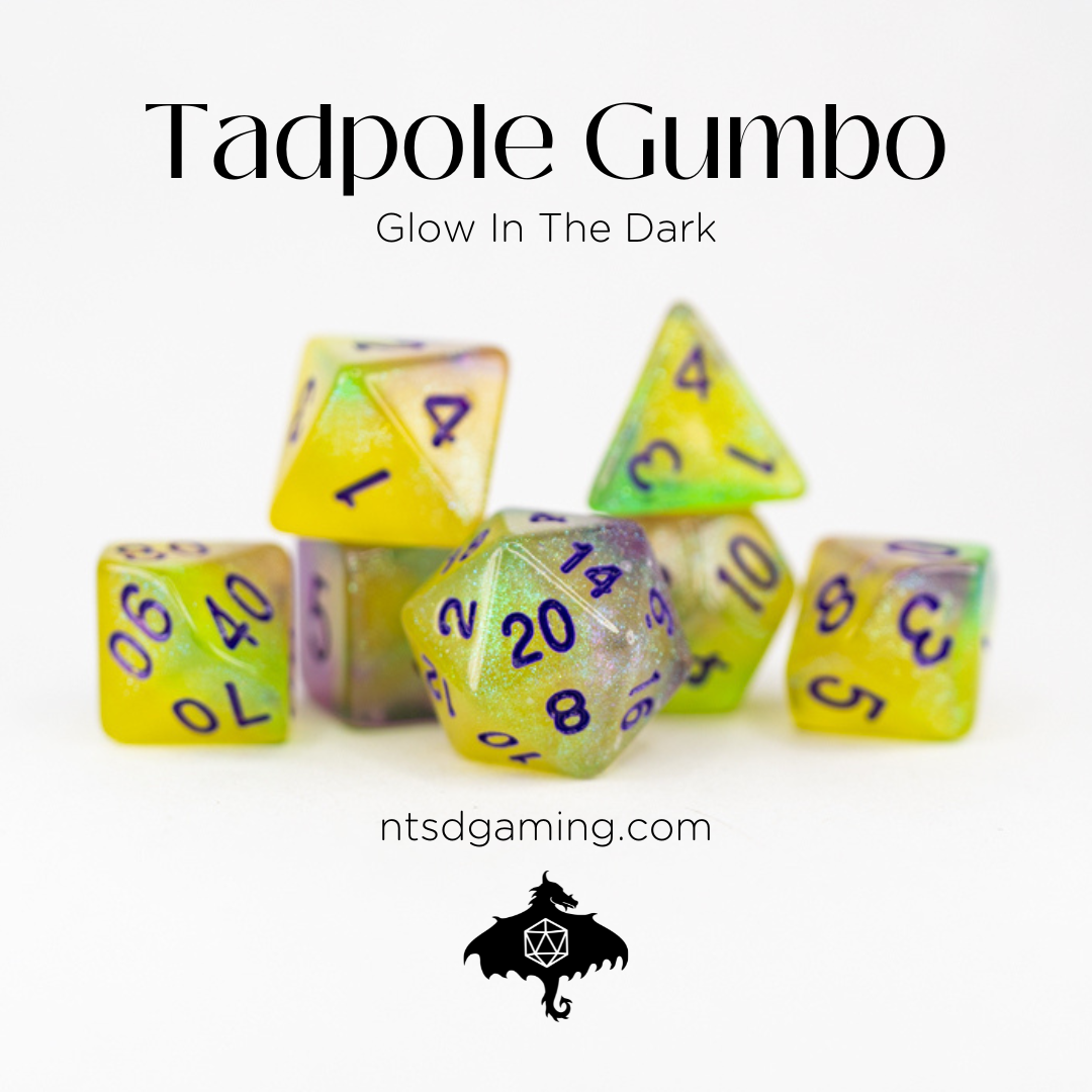 Tadpole Gumbo | Glow in the Dark | 7 Piece Acrylic Dice Set - Emberglow Gaming