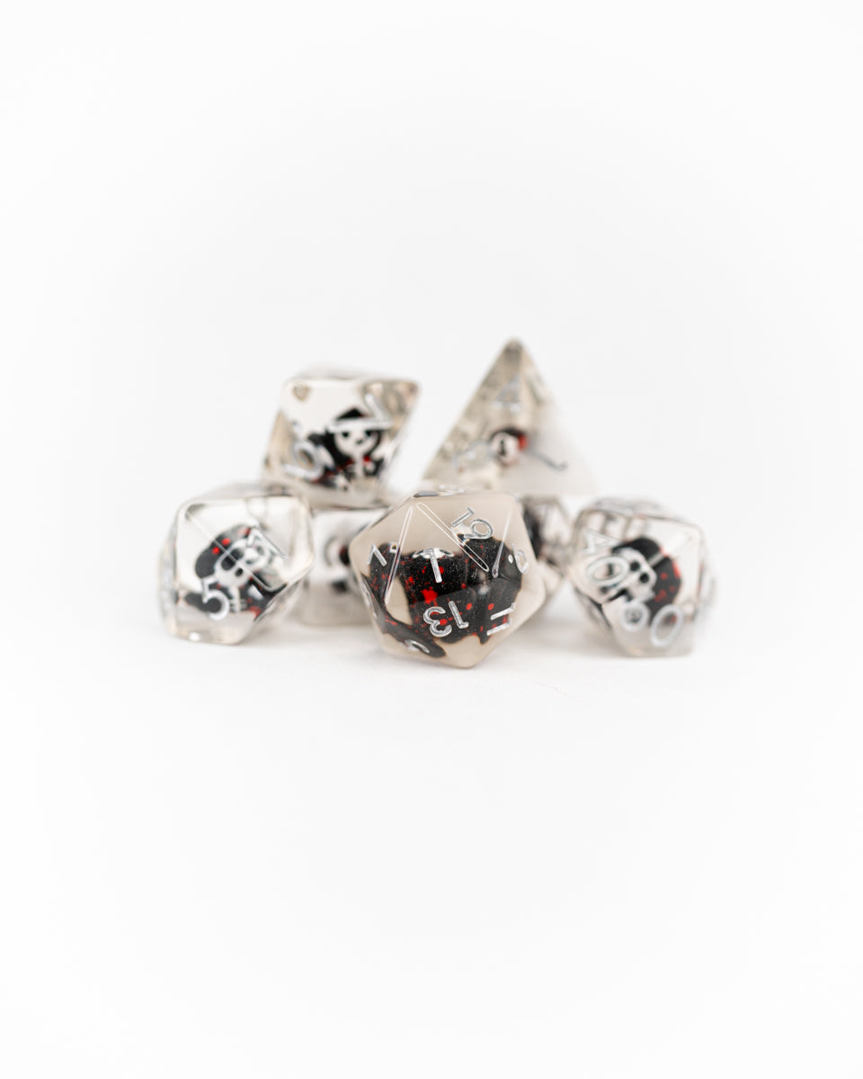 Grimmy Reaps | Grim Reaper | 7 Piece Acrylic Inclusion Dice Set - Emberglow Gaming