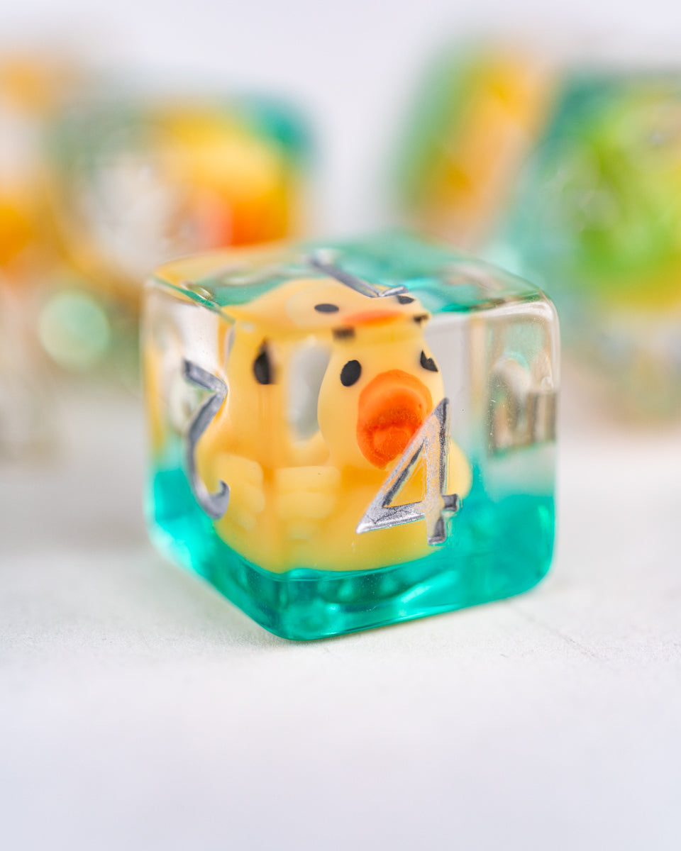 Rubber Ducky | 7 Piece Acrylic Inclusion Dice Set - Emberglow Gaming