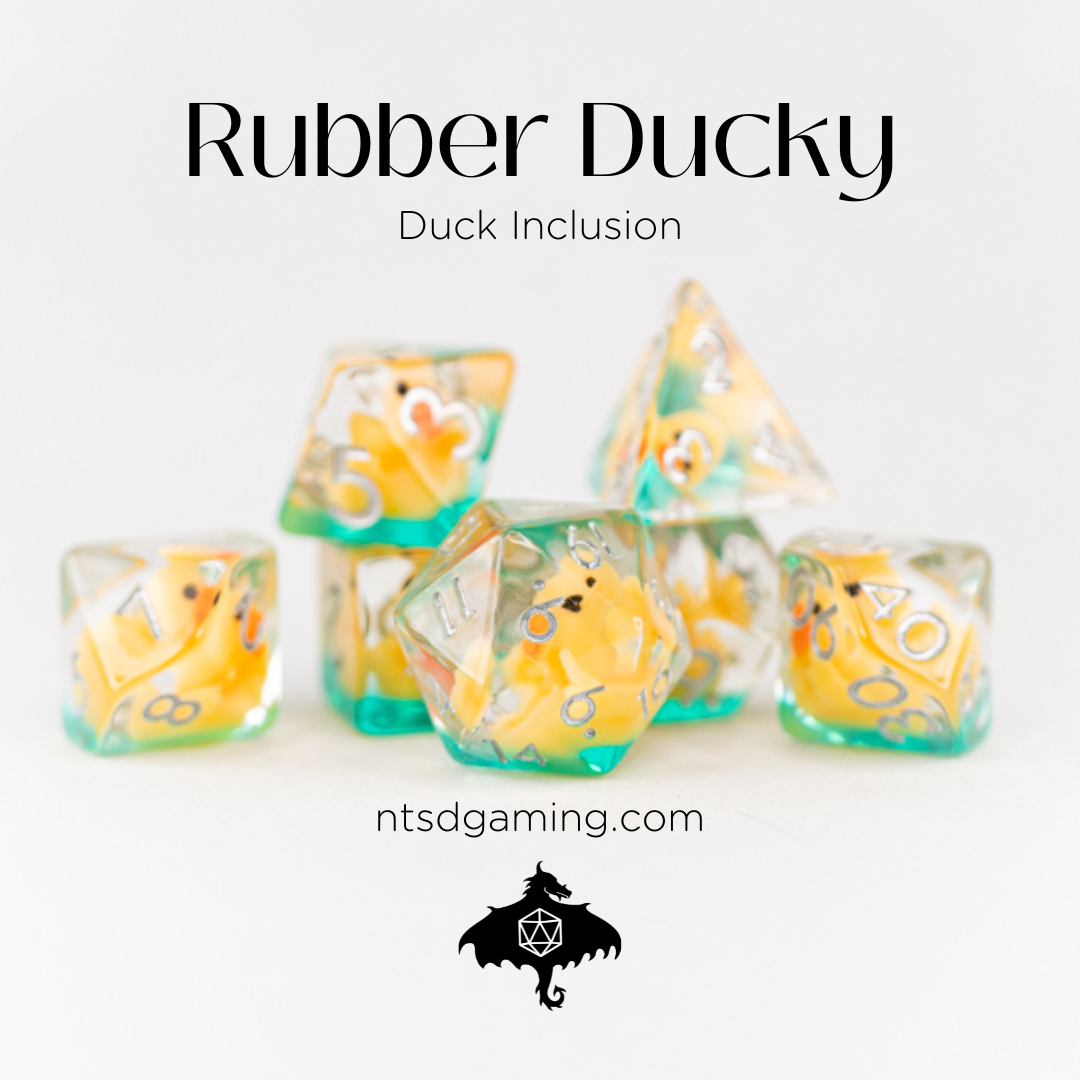 Rubber Ducky | 7 Piece Acrylic Inclusion Dice Set - Emberglow Gaming