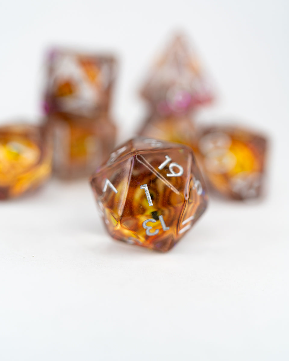 Eye of Newt | 7 Piece Acrylic Inclusion Dice Set - Emberglow Gaming