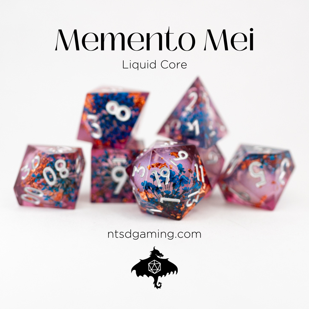 Memento Mei | 7 Piece Liquid Core Dice Set - Emberglow Gaming
