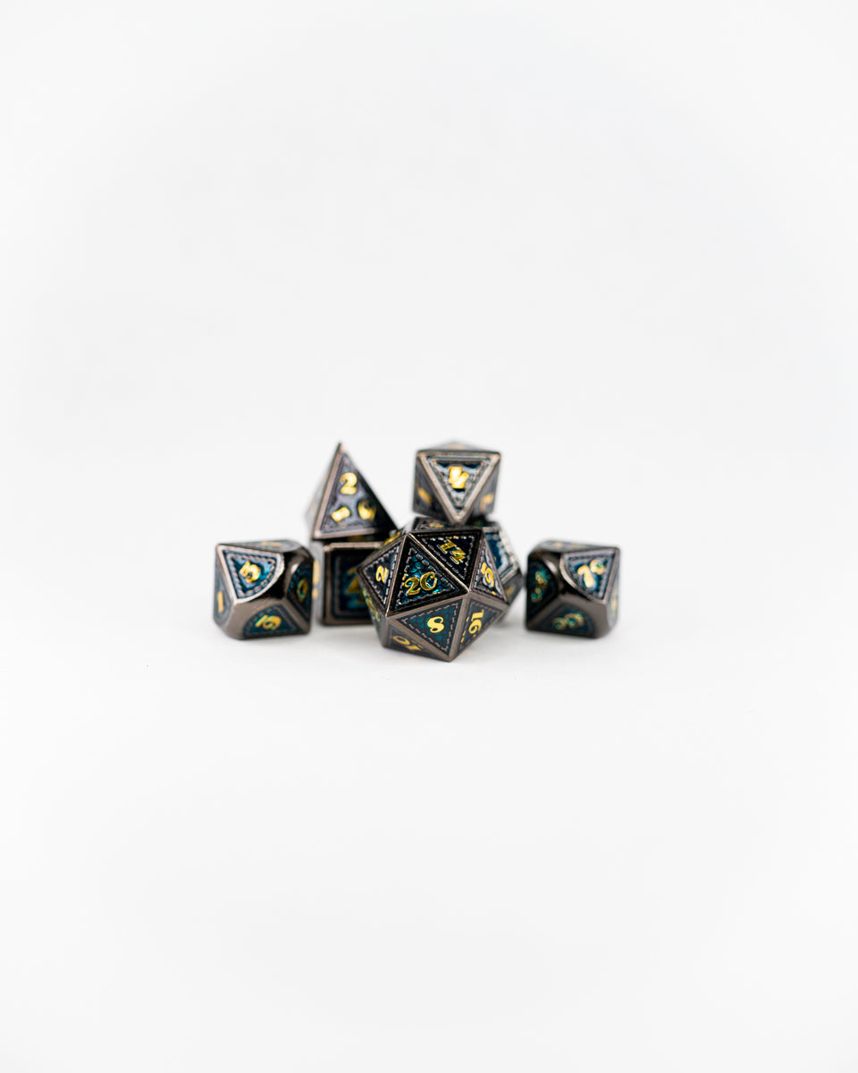 Golem Heart | 7 Piece Metal Dice Set - Emberglow Gaming