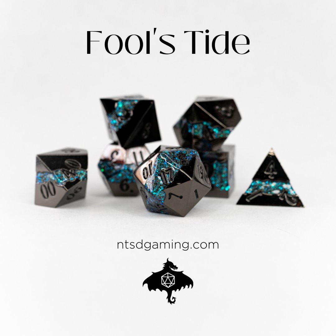 Fool's Tide | 7 Piece Metal Dice Set - Emberglow Gaming