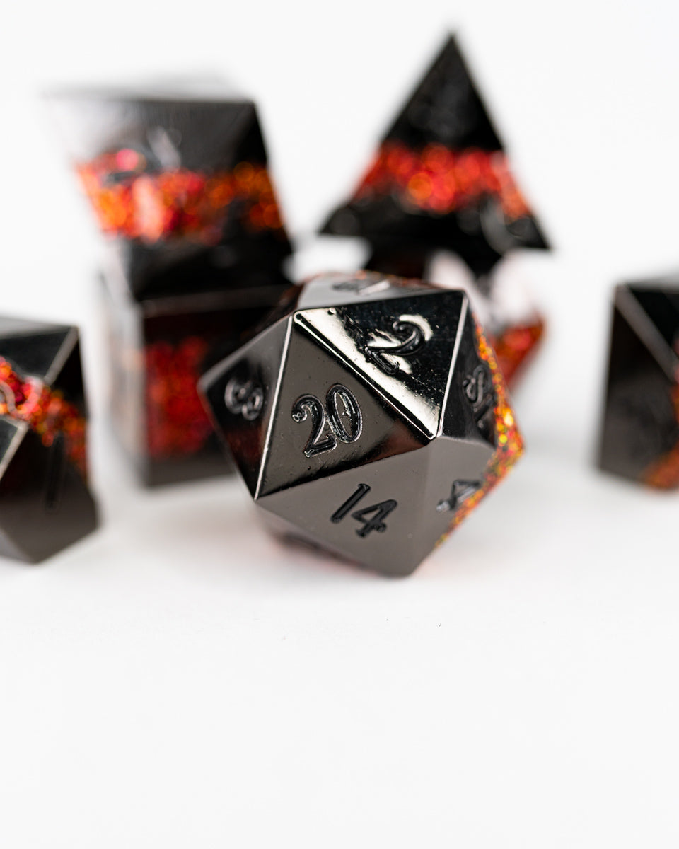 Fool's Fire | 7 Piece Metal Dice Set - Emberglow Gaming