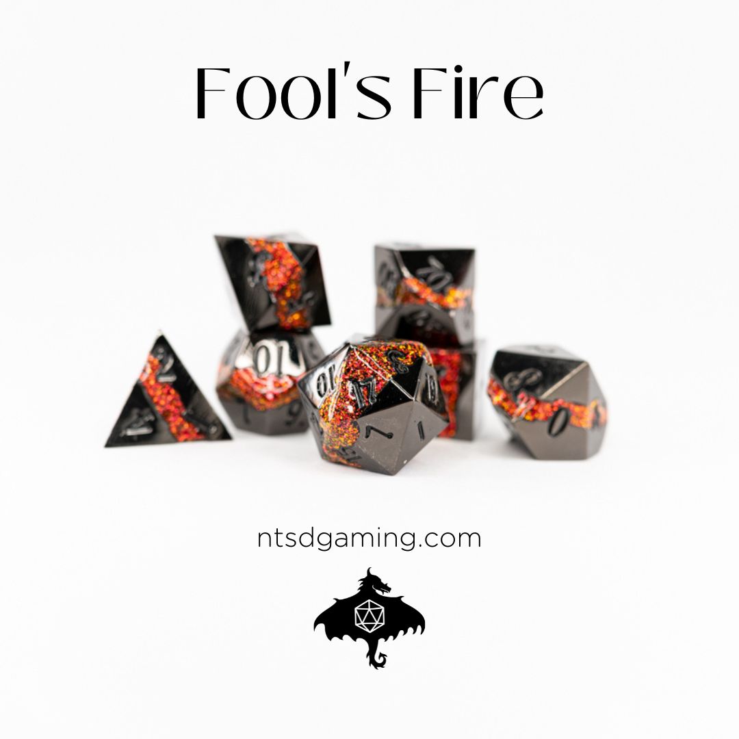 Fool's Fire | 7 Piece Metal Dice Set - Emberglow Gaming