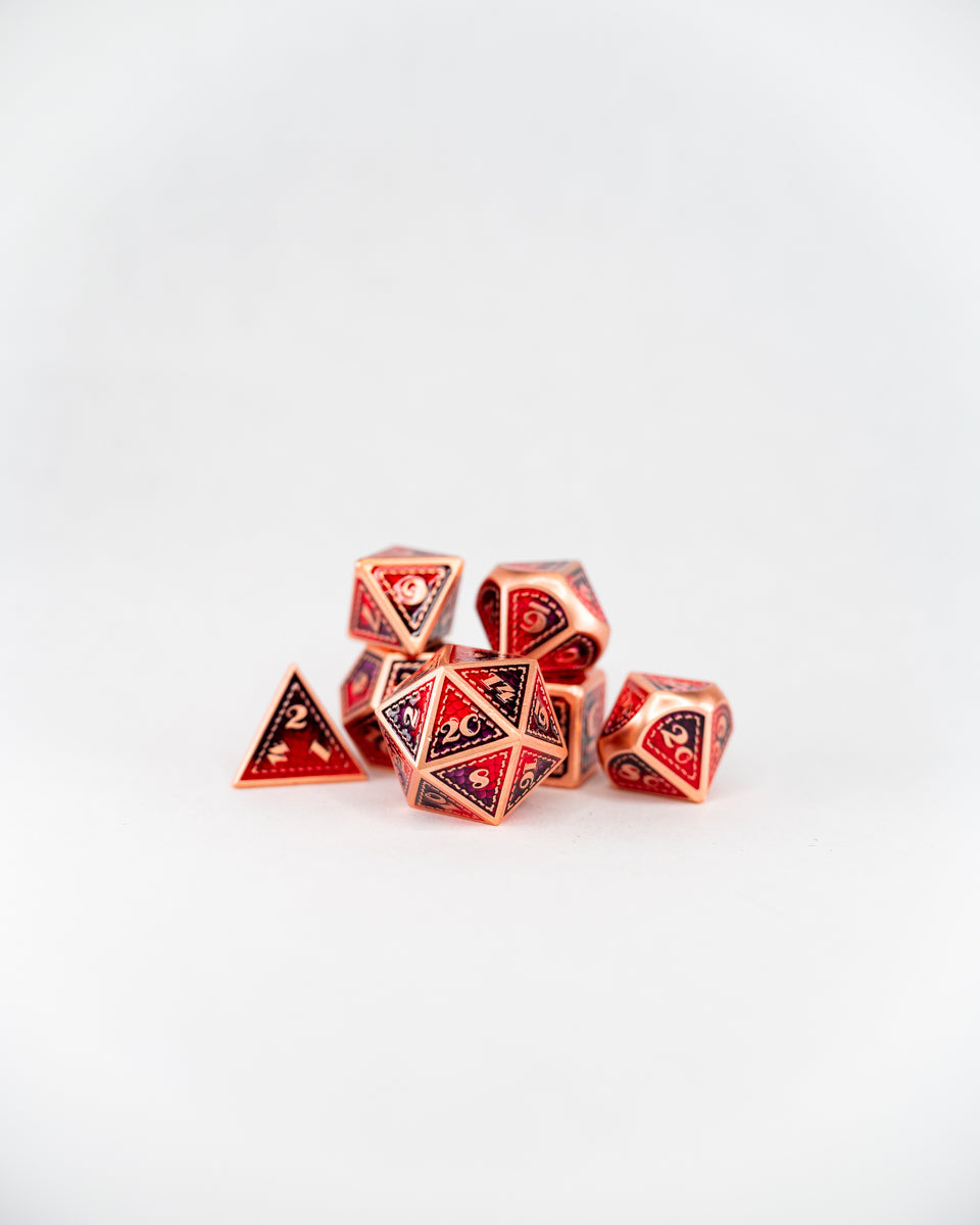 Punch & Judy | 7 Piece Metal Dice Set - Emberglow Gaming