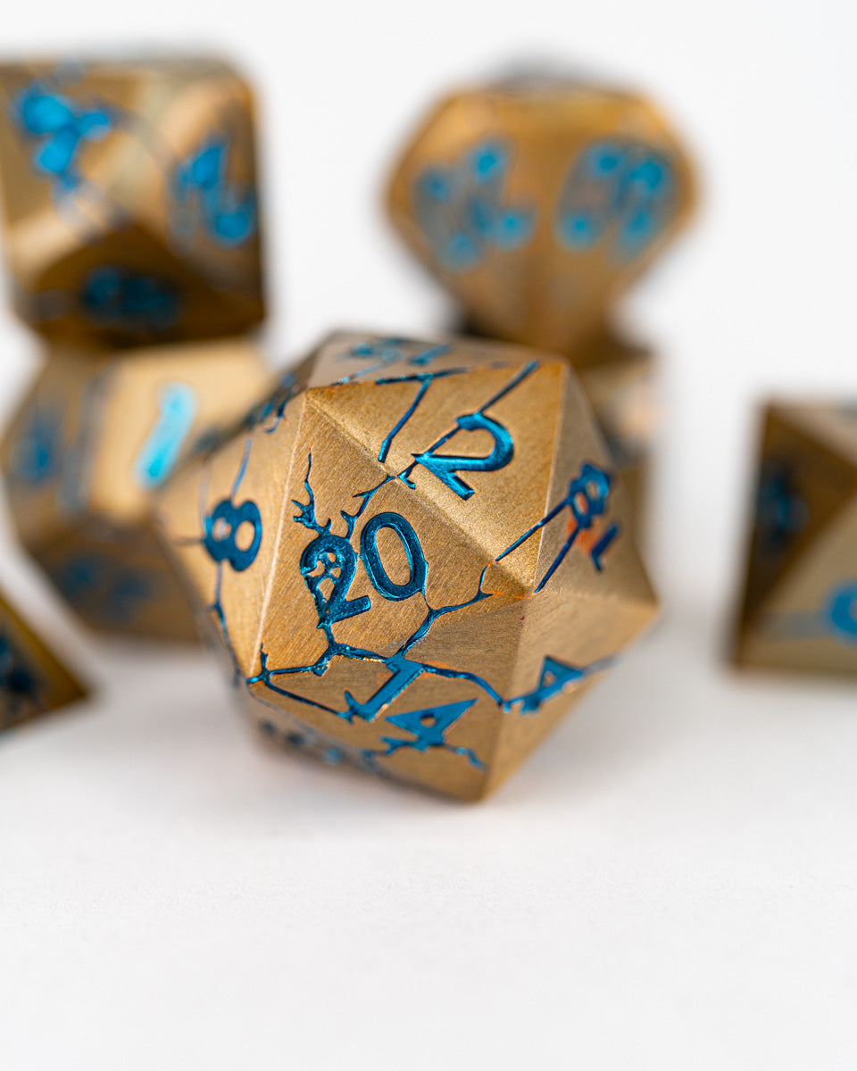 Broken Brass | 7 Piece Metal Dice Set - Emberglow Gaming