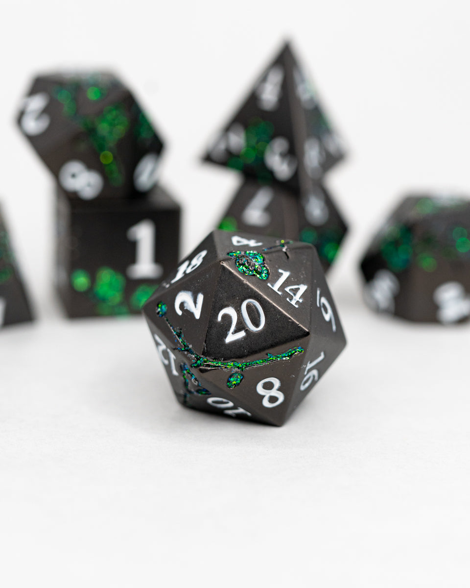 Vine Whip | Etched Flowers | 7 Piece Metal Dice Set - Emberglow Gaming