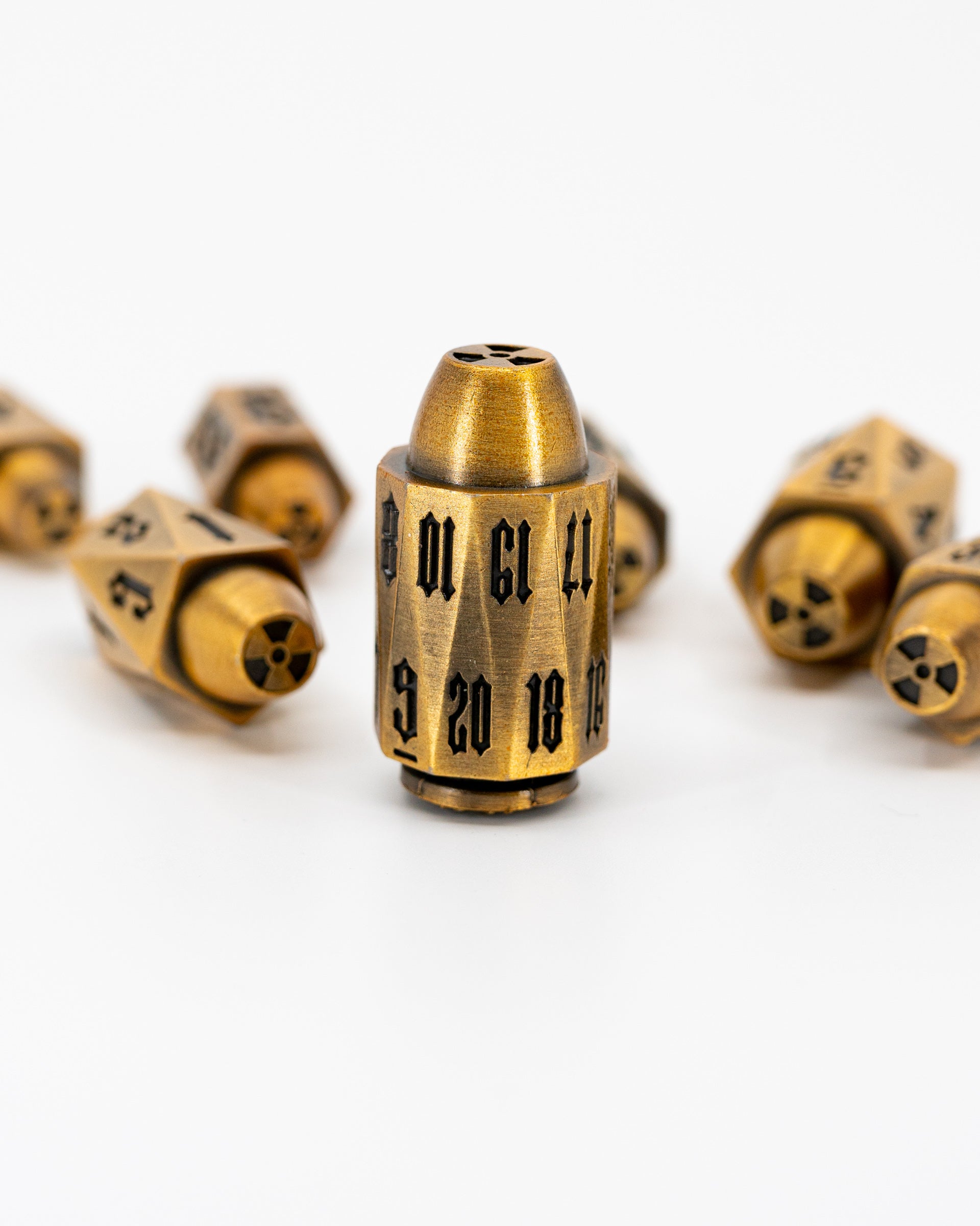 Alpha | Brass Bullets | 7 Piece Metal Dice Set - Emberglow Gaming