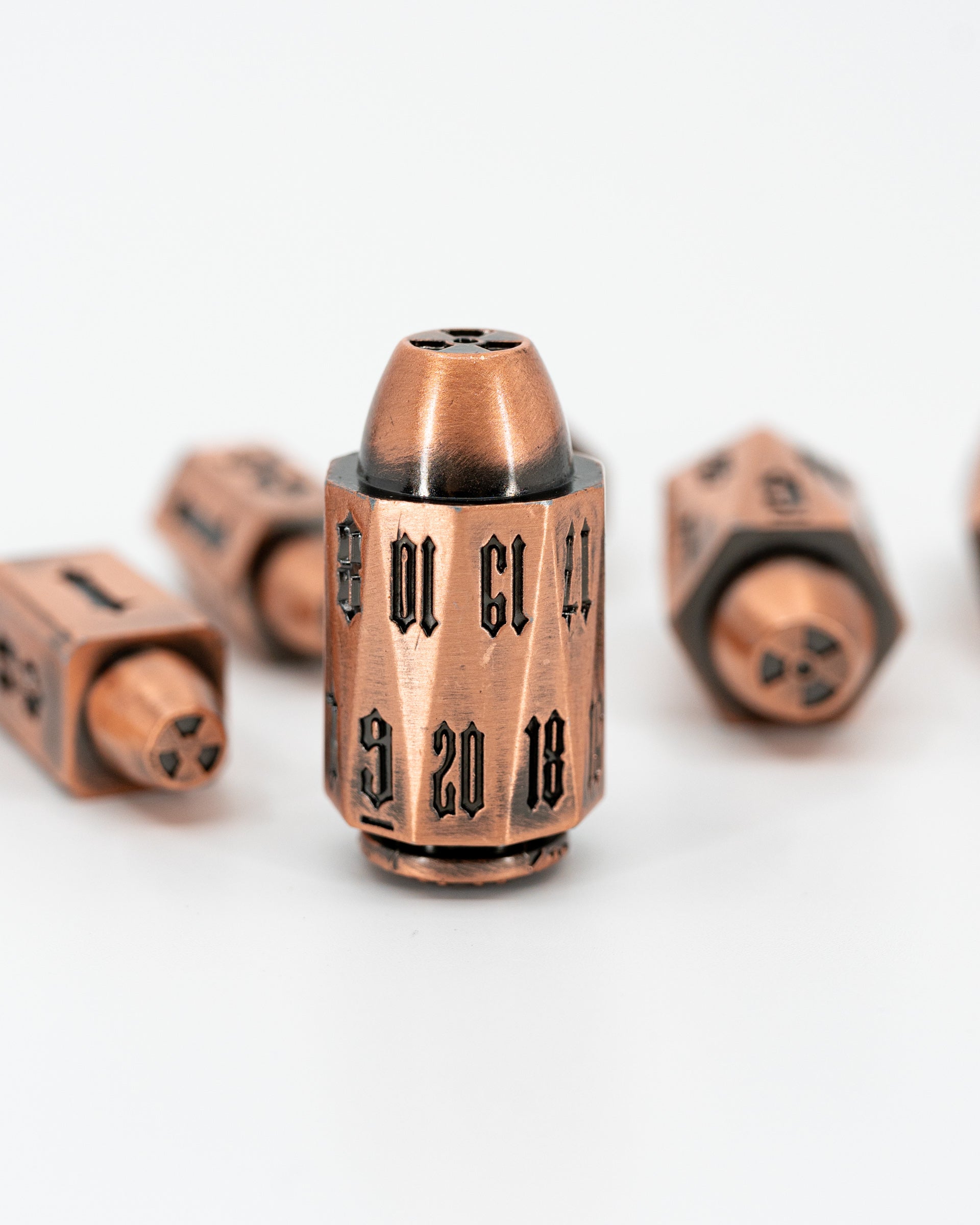 Bravo | Copper Bullets | 7 Piece Metal Dice Set - Emberglow Gaming