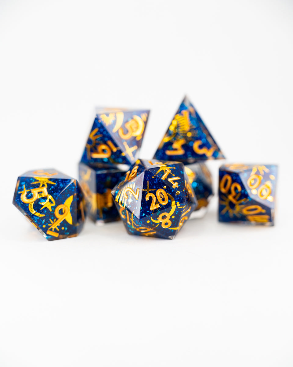 Thousand and One Nights | Double Cast | 7 Piece Sharp Edge Resin Dice Set - Emberglow Gaming