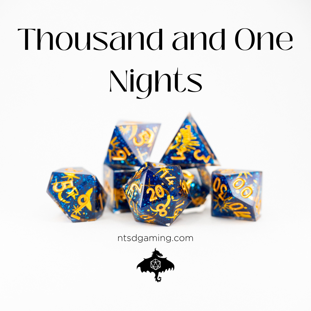 Thousand and One Nights | Double Cast | 7 Piece Sharp Edge Resin Dice Set - Emberglow Gaming