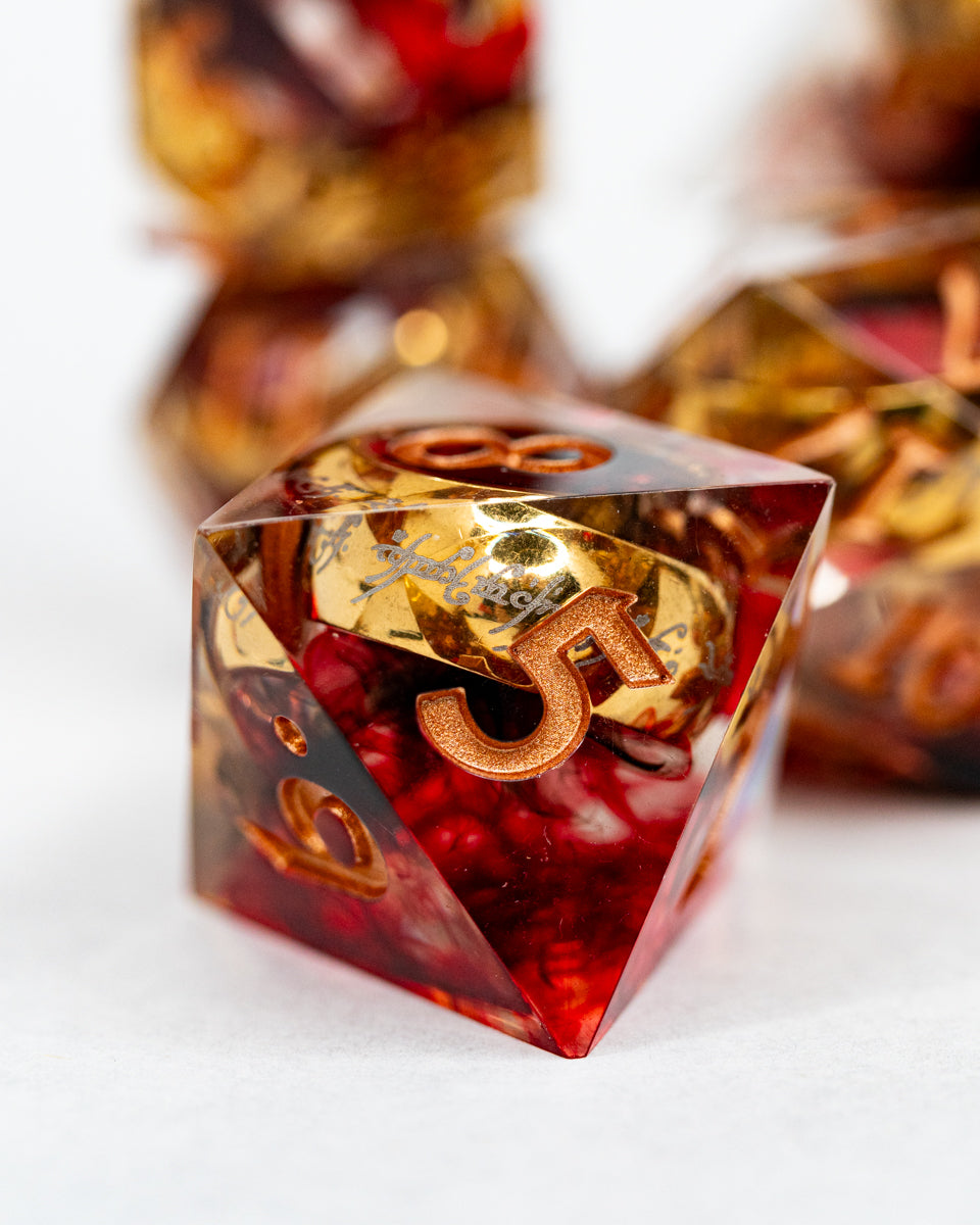 One for the Dark Lord | Ring Inclusion | 7 Piece Sharp Edge Resin Dice Set - Emberglow Gaming