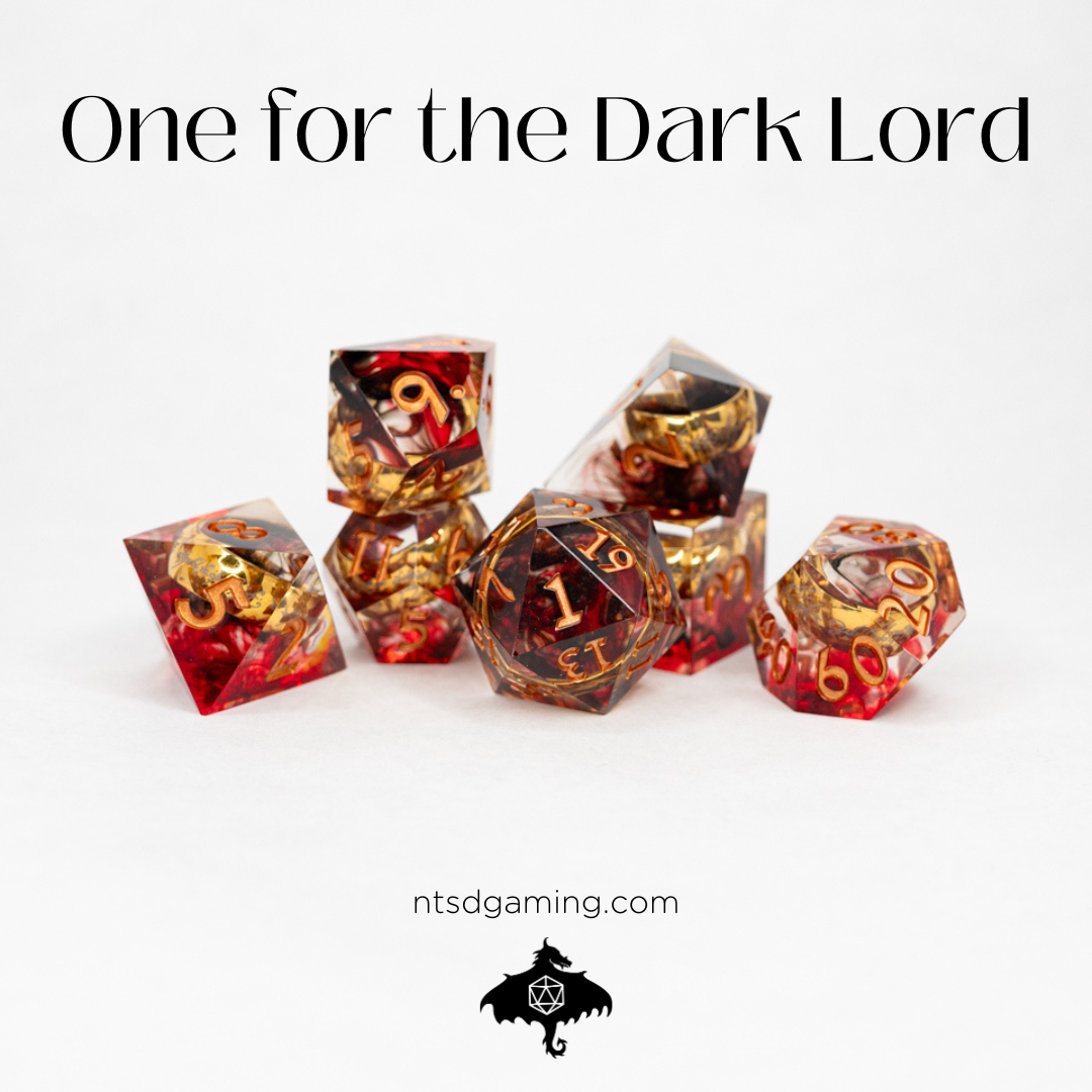 One for the Dark Lord | Ring Inclusion | 7 Piece Sharp Edge Resin Dice Set - Emberglow Gaming