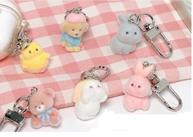 Softie Fluffy Animal Mini Keyring Bag Zipper Charm