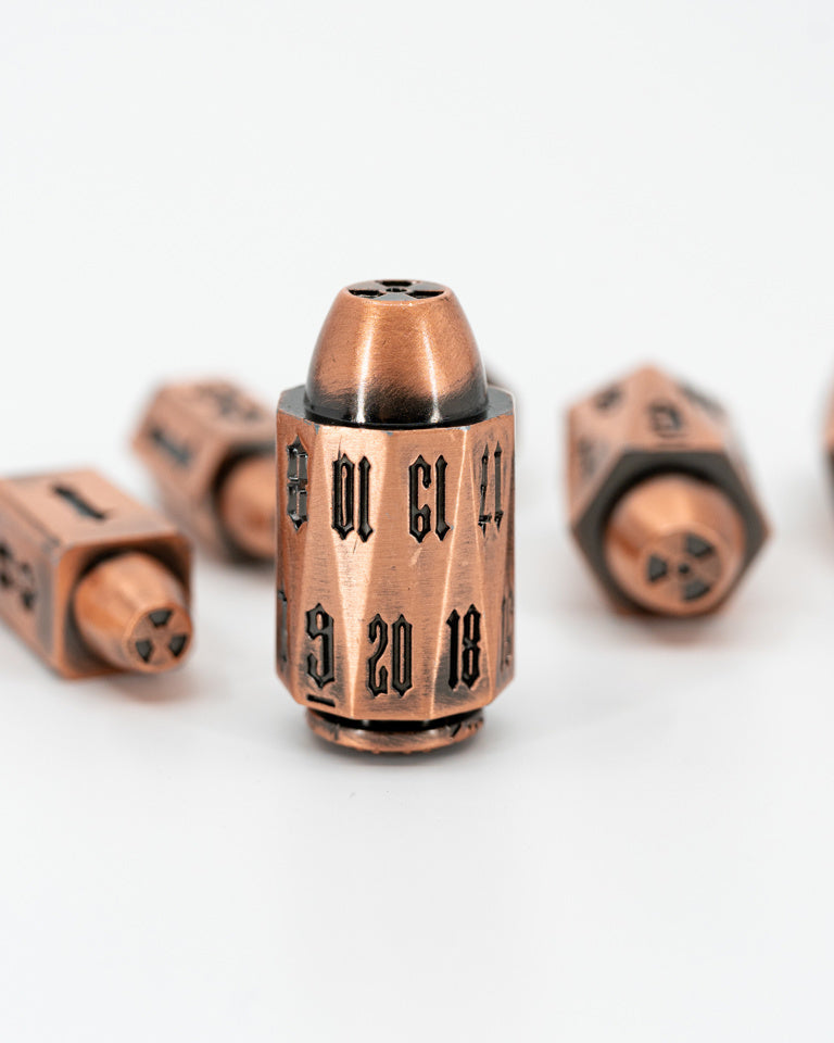 Bravo | Copper Bullets | 7 Piece Metal Dice Set - Emberglow Gaming