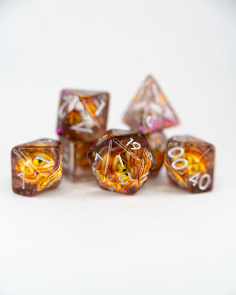 Eye of Newt | 7 Piece Acrylic Inclusion Dice Set - Emberglow Gaming