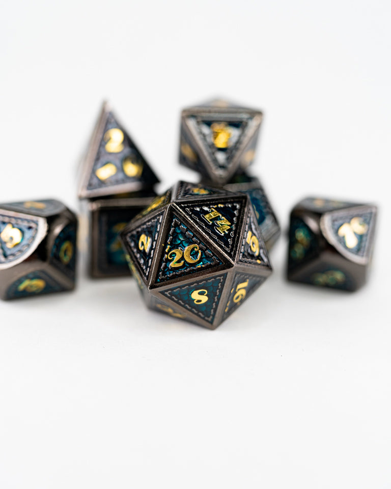 Golem Heart | 7 Piece Metal Dice Set - Emberglow Gaming
